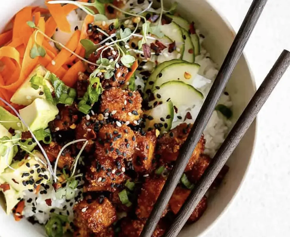 Crispy Gochujang Tofu with Greens